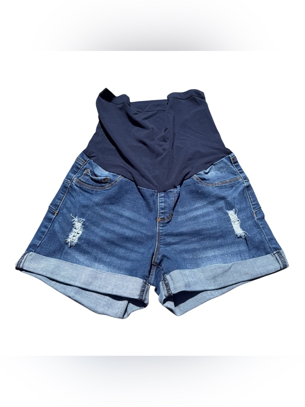 S.O.N.G. Maternity Distressed Cuffed Hem Denim Shorts Size S